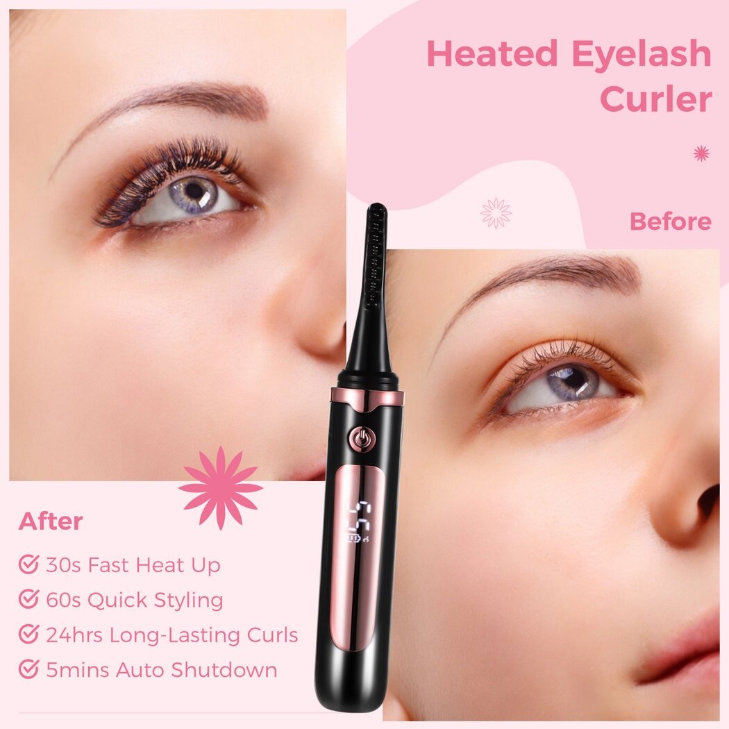 Heated Eyelash Curler with Combs, Anti-Burn Electric Heated Lash Curler with 4 Temp Settings, 30S Fast Heat Up 24 Hours Long Lasting Curling, USB Rechargeable Makeup Tool