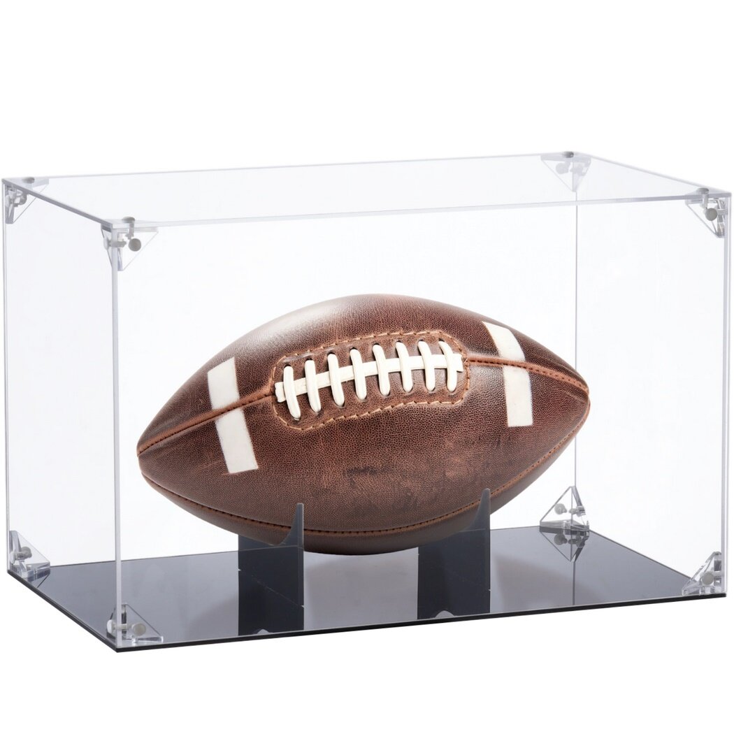 11.8 x 7.9 x 7.2 Inches Clear Football Display Case, Memorabilia Display Box Case for Football or Memorial Sports Gloves with Brackets Hanger & Removable Interior Football Display Stand