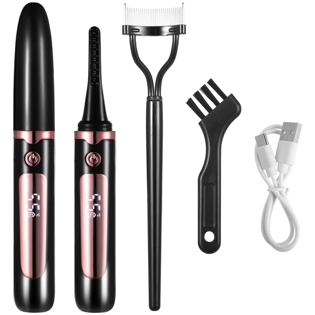 Heated Eyelash Curler with Combs, Anti-Burn Electric Heated Lash Curler with 4 Temp Settings, 30S Fast Heat Up 24 Hours Long Lasting Curling, USB Rechargeable Makeup Tool