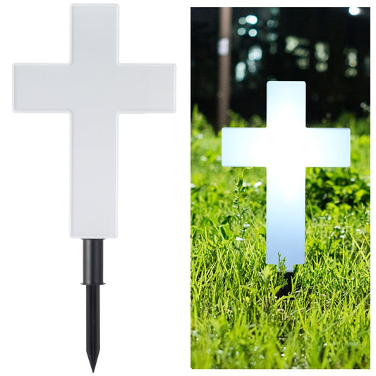 Solar-powered Cross Light, Grave Marker Cemetery Decoration, White LED Light Cross, Garden Stake Light, Outdoor Peaceful Decorative Lamp for Yards, Gardens, Patios