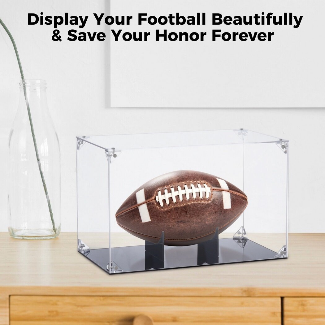 11.8 x 7.9 x 7.2 Inches Clear Football Display Case, Memorabilia Display Box Case for Football or Memorial Sports Gloves with Brackets Hanger & Removable Interior Football Display Stand