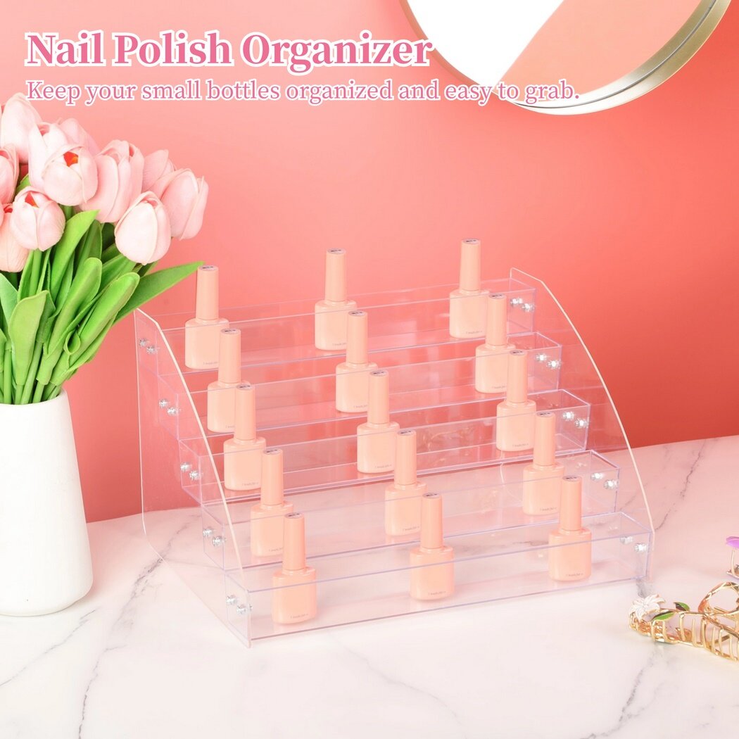 Nail Polish Organizer, Acrylic Storage Organizer, 5-Tier Acrylic Sunglass Display Stand, Acrylic Display Holder for Lipsticks, Sunglasses, Nail Polish, Essential Oils