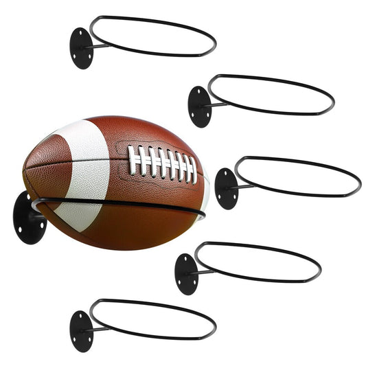 Wall Mounted Rugby Holders, 5 Pcs Football Display Racks with Expansion Screws, Space Saving Sports Ball Storage Stands, Universal Organization and Storage Units for Soccer, Basketball