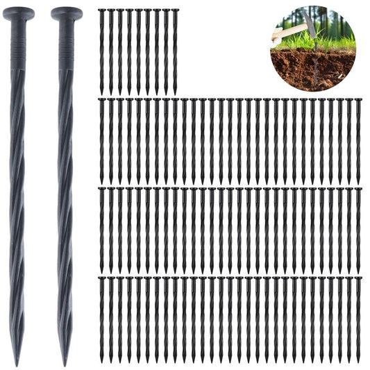 100 Pcs 8-Inch Plastic Landscape Stakes, 8-Inch Plastic Landscape Edging Stakes, Spiral Garden Anchor Nails for Courtyard Gardens, Heavy Duty Landscape Anchoring Spikes for Edging & Terrace Board