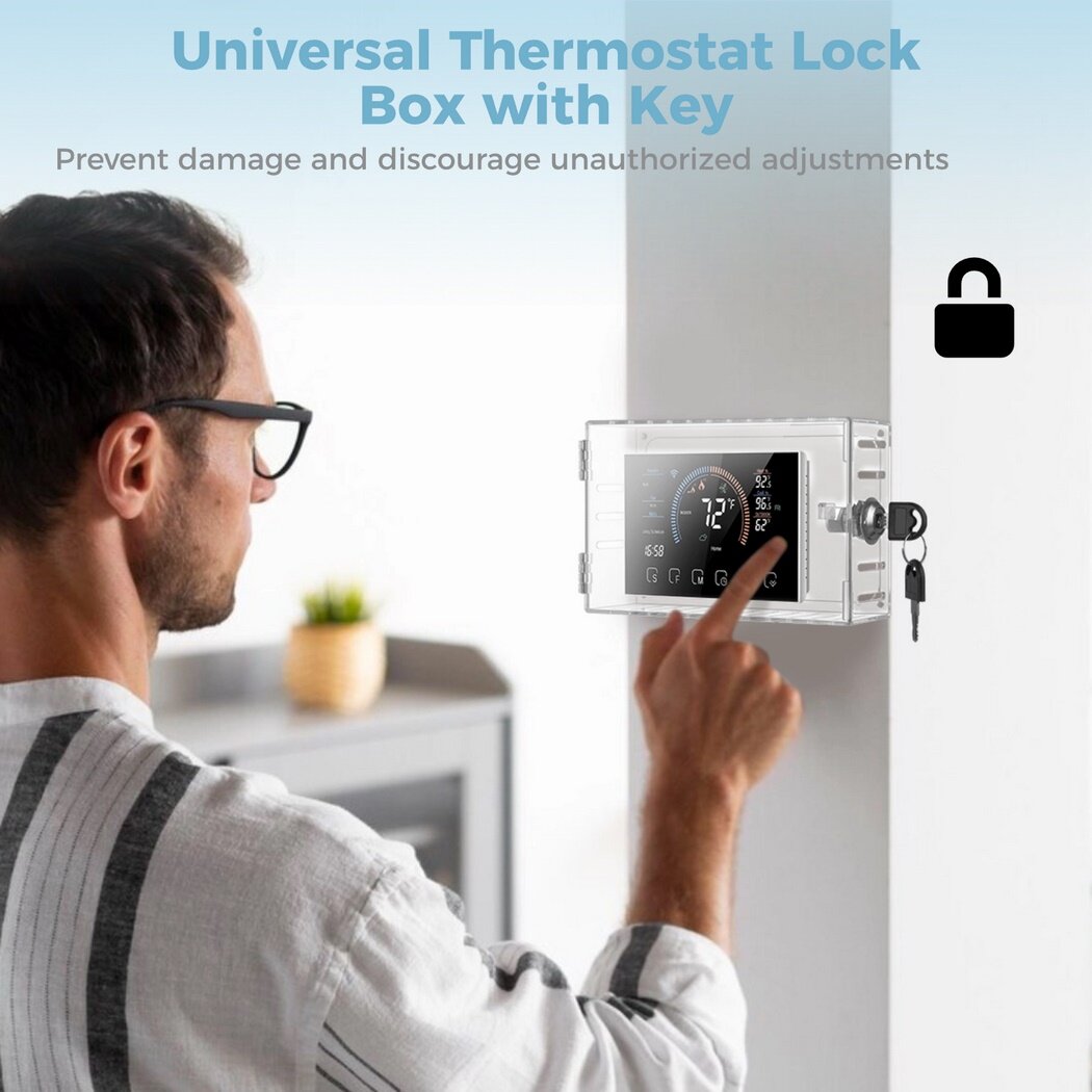 Universal Thermostat Lock Box with Key, Small Thermostat Guard for Wall, Large Thermostat Cover with Lock, Fit All Standard Nest Type Thermostats, 7.2 x 4.7 x 2.2 Inch