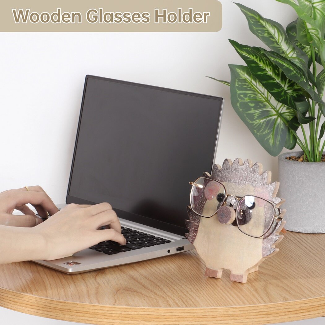 Wooden Hedgehog Glasses Holder, Creative Pet Eyeglasses Holder, Cute Handmade Wooden Glasses Frame for Home, Office, Desk, and Nightstand, Handmade Sunglasses Display Stand