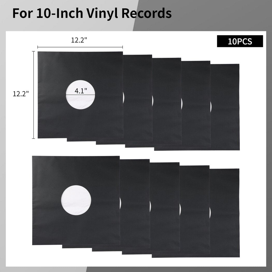 10PCS Vinyl Record Sleeves, Black Kraft Paper Dust Sleeves for 10-Inch Vinyl Records, Anti Static LP Record Protective Covers, Dual Inner Album Jackets Vinyl Record Jackets