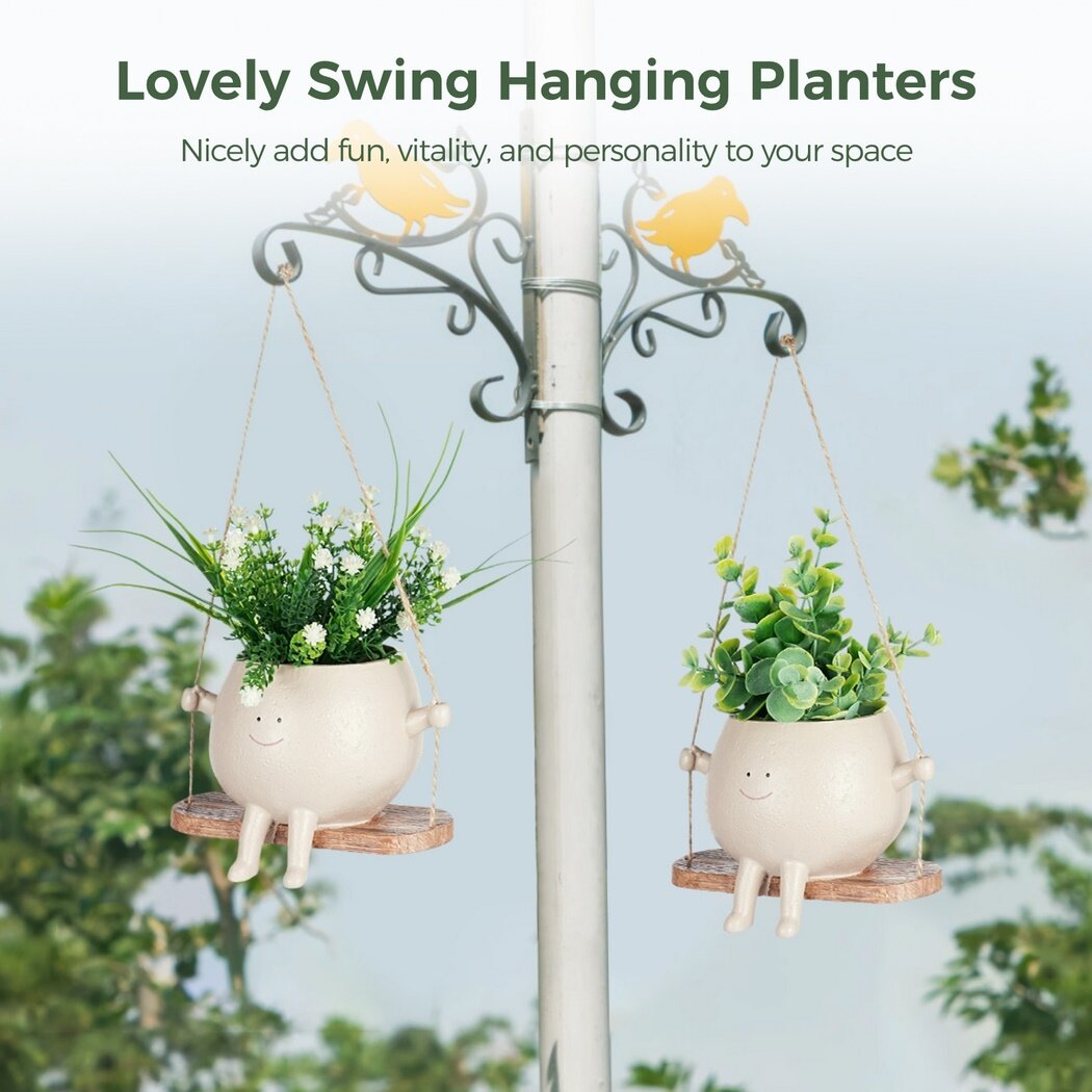 2 Pcs Swing Hanging Planters, Cut Face Plant Pots for Indoor Outdoor Plants, Resin Hanging Head Succulent Pots, Flower Pots for String of Pearls, Unique Plant Holders for Home Garden Decor