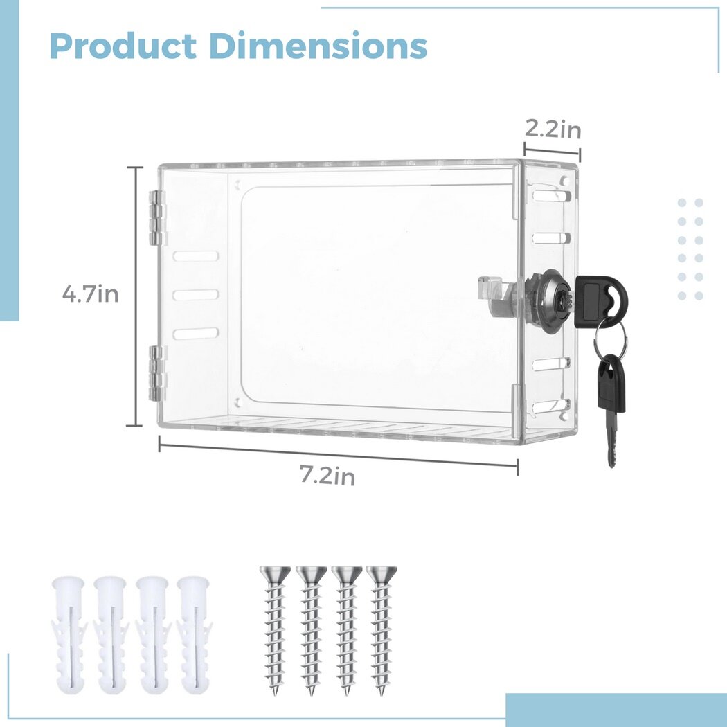 Universal Thermostat Lock Box with Key, Small Thermostat Guard for Wall, Large Thermostat Cover with Lock, Fit All Standard Nest Type Thermostats, 7.2 x 4.7 x 2.2 Inch