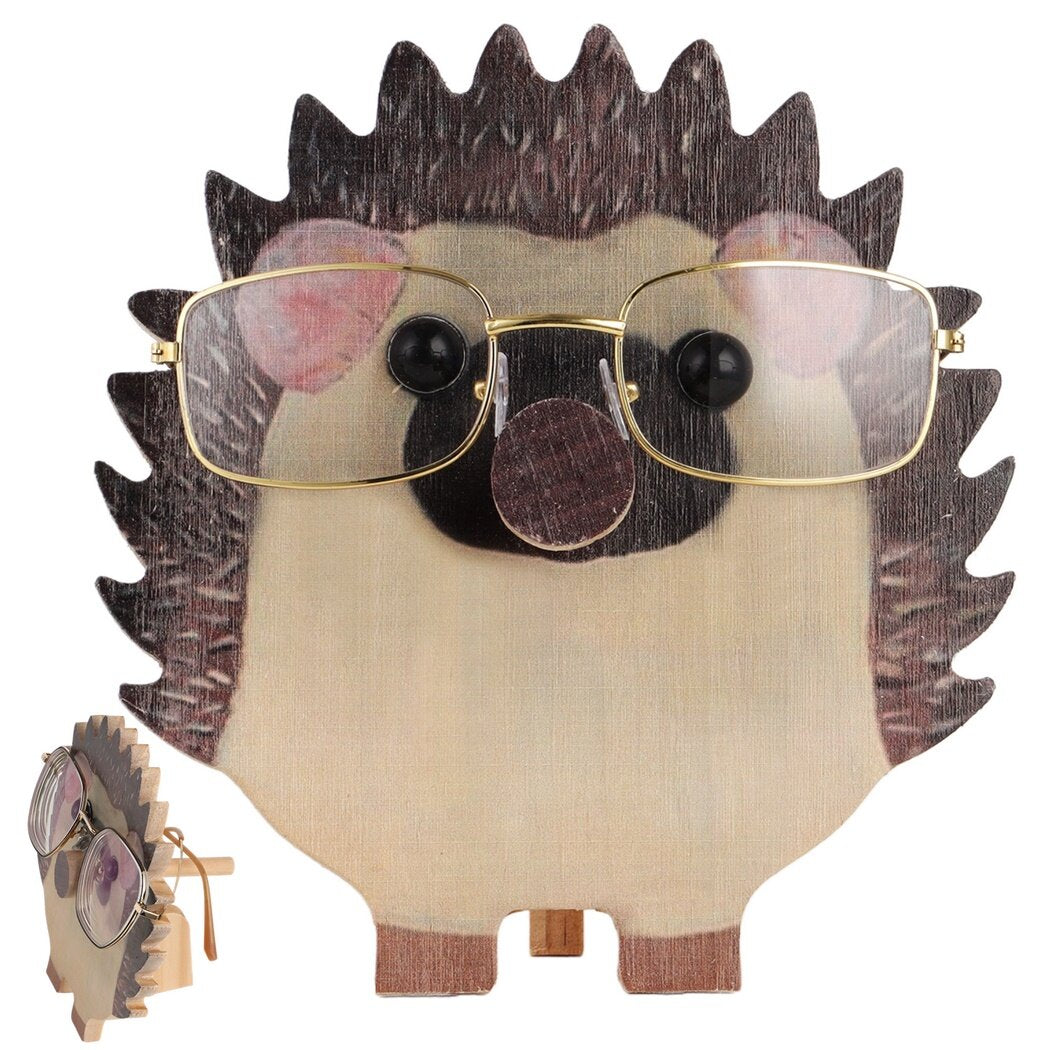 Wooden Hedgehog Glasses Holder, Creative Pet Eyeglasses Holder, Cute Handmade Wooden Glasses Frame for Home, Office, Desk, and Nightstand, Handmade Sunglasses Display Stand