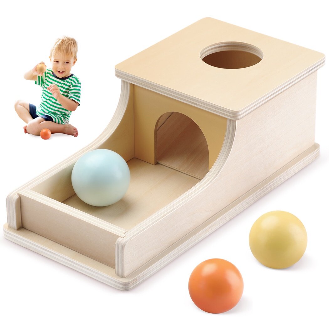 Montessori Toys, Montessori Object Permanence Box with Tray Three Balls, Traveling Educational Montessori Toys for 6-12 Month Infant 1-3 Year Old Babies Toddlers