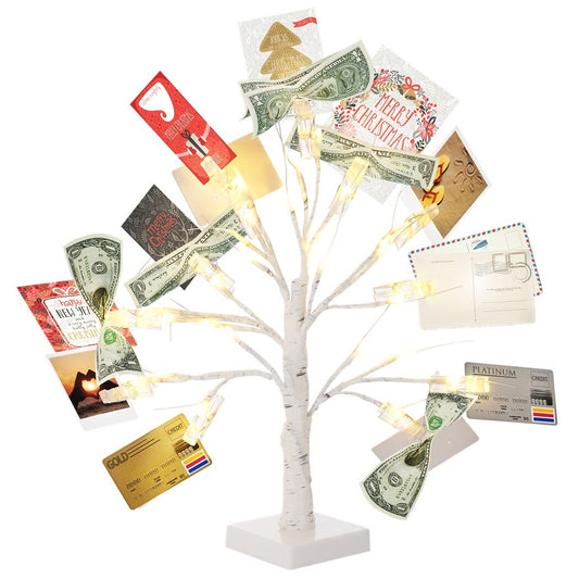 Money Tree Gift Holder, Money tree with 12 Clear Clips, Photo Cash Lottery Ticket Holder, Unique Desktop Home Decorations for Christmas, Memo, Birthday, Wedding, Graduation