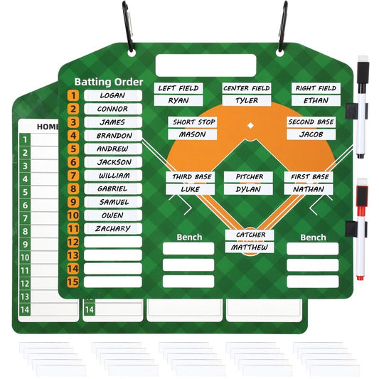 Magnetic Baseball Lineup Board, 12.6 x 11¡¯¡¯ Double-Sided Baseball Coach Lineup Board with 30 Magnet Strip Blanks & 2 Pens, Portable Softball Layout Strategy Board for Batting & Coaching