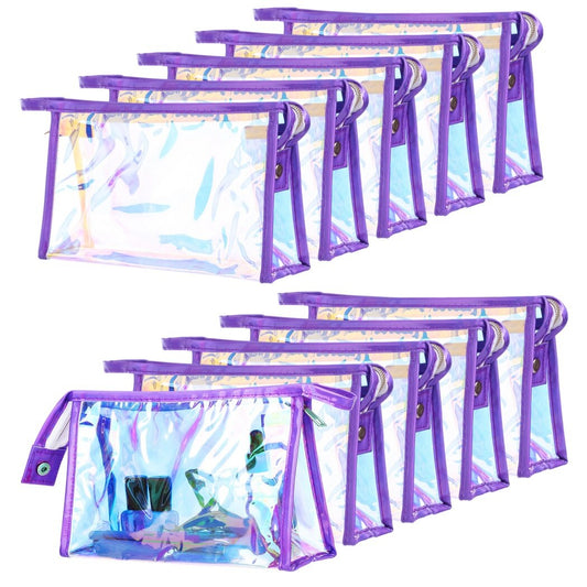 10 PCS Holographic Makeup Bags, Bachelorette Gift Bags, Clear Iridescent Makeup Bags, Portable Zippered Waterproof Toiletry Cosmetic Bags