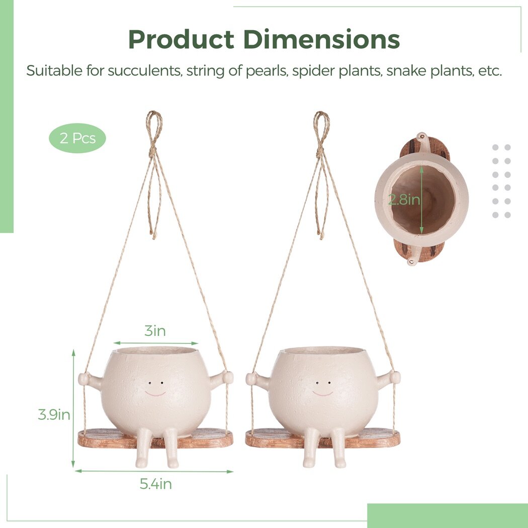 2 Pcs Swing Hanging Planters, Cut Face Plant Pots for Indoor Outdoor Plants, Resin Hanging Head Succulent Pots, Flower Pots for String of Pearls, Unique Plant Holders for Home Garden Decor