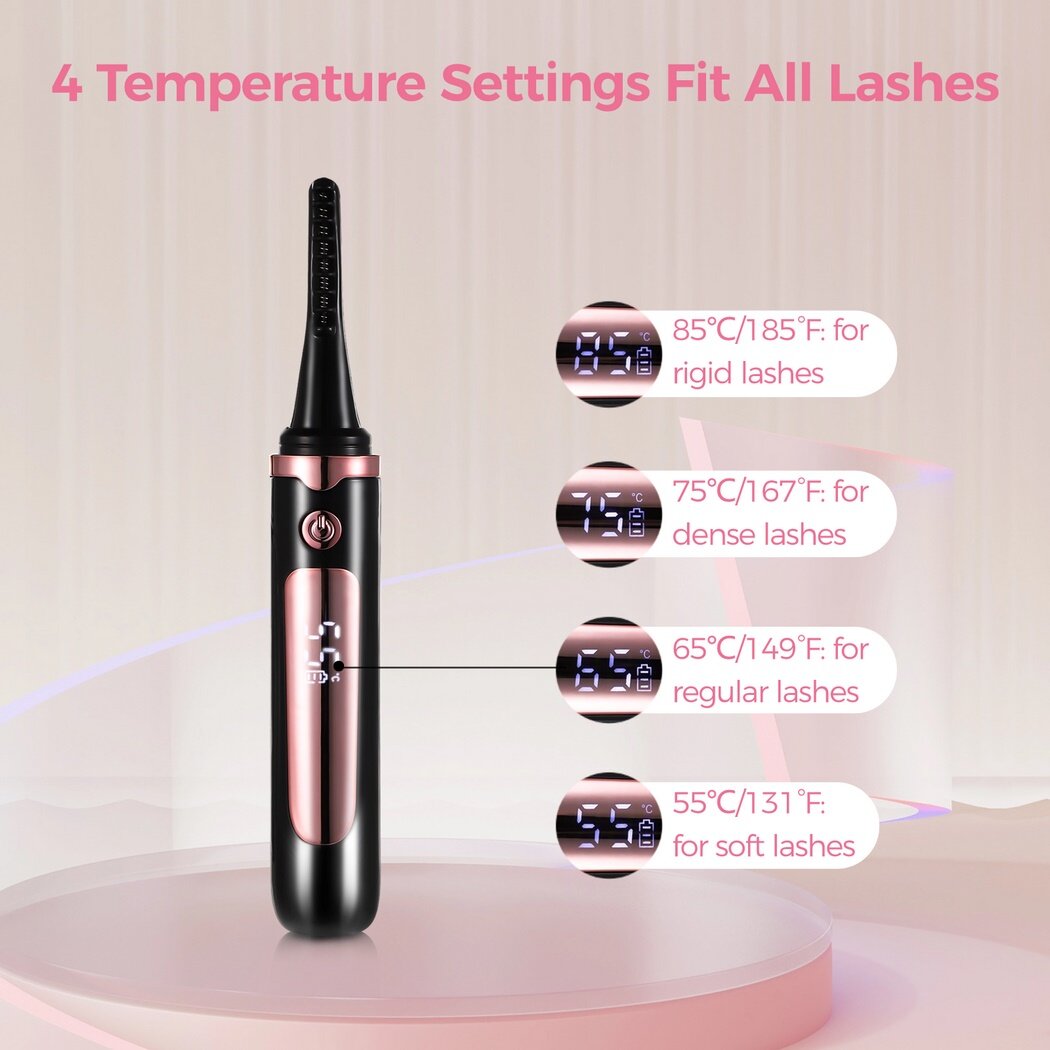 Heated Eyelash Curler with Combs, Anti-Burn Electric Heated Lash Curler with 4 Temp Settings, 30S Fast Heat Up 24 Hours Long Lasting Curling, USB Rechargeable Makeup Tool