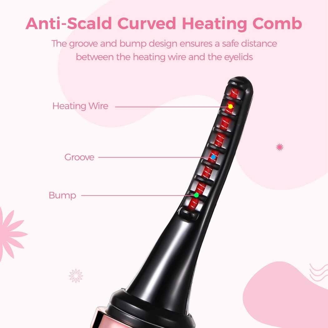 Heated Eyelash Curler with Combs, Anti-Burn Electric Heated Lash Curler with 4 Temp Settings, 30S Fast Heat Up 24 Hours Long Lasting Curling, USB Rechargeable Makeup Tool