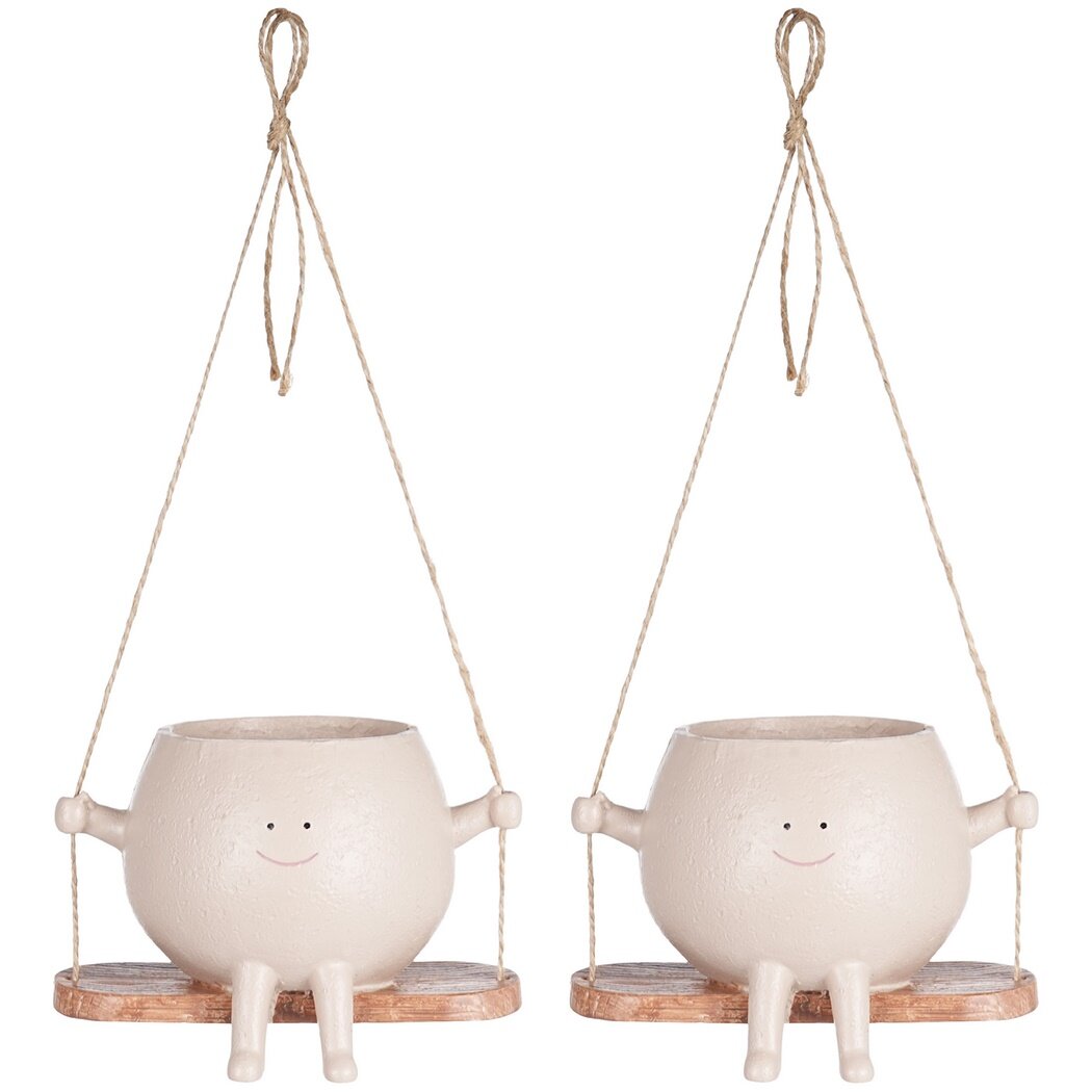 2 Pcs Swing Hanging Planters, Cut Face Plant Pots for Indoor Outdoor Plants, Resin Hanging Head Succulent Pots, Flower Pots for String of Pearls, Unique Plant Holders for Home Garden Decor