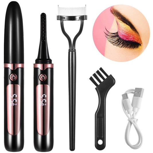 Heated Eyelash Curler with Combs, Anti-Burn Electric Heated Lash Curler with 4 Temp Settings, 30S Fast Heat Up 24 Hours Long Lasting Curling, USB Rechargeable Makeup Tool