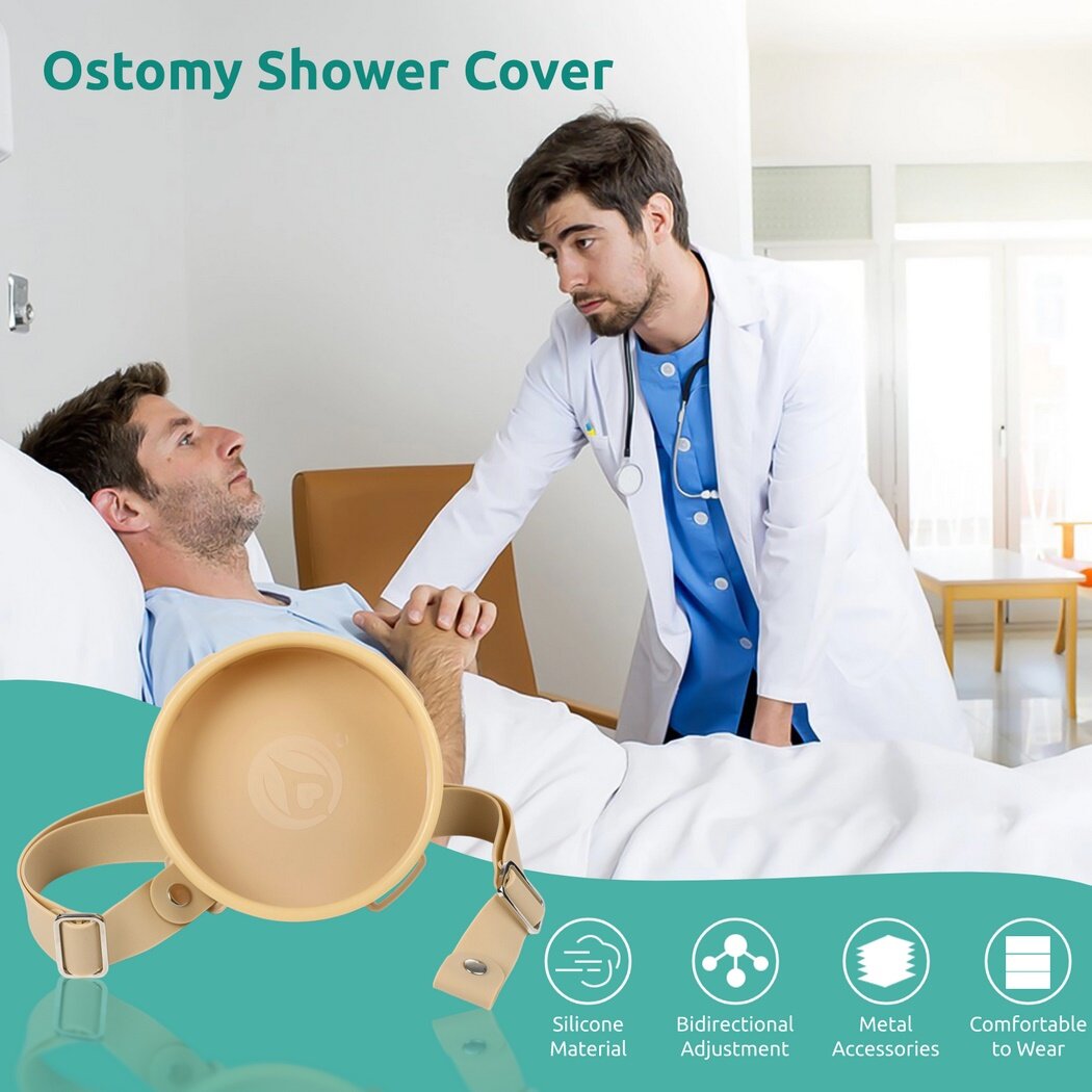 Ostomy Shower Cover, Stoma Ostomy Waterproof Bath Cover, Shower Cover for Ostomy Bag, Ostomy Shower Wound Protector, Stoma Shower Cover Cup with Adjustable Belt