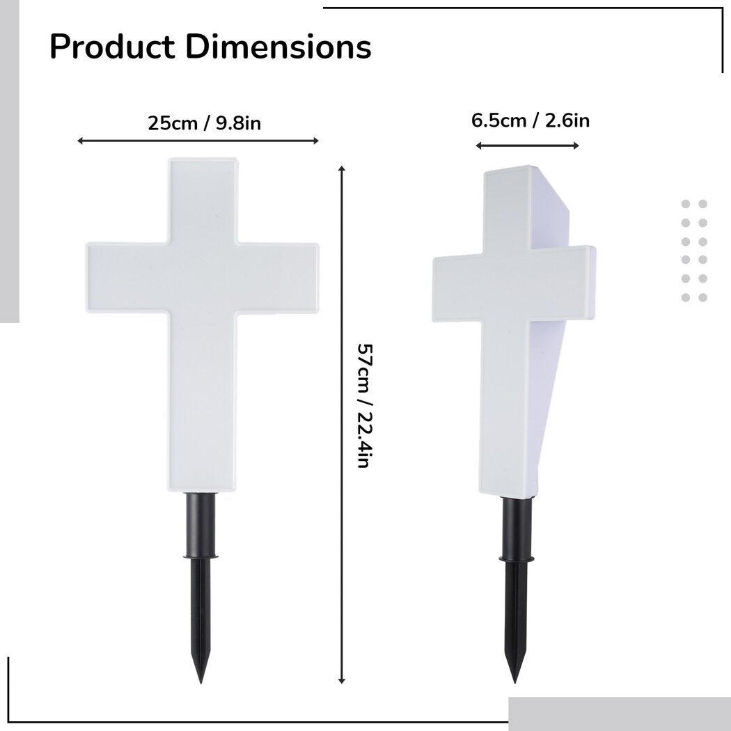 Solar-powered Cross Light, Grave Marker Cemetery Decoration, White LED Light Cross, Garden Stake Light, Outdoor Peaceful Decorative Lamp for Yards, Gardens, Patios