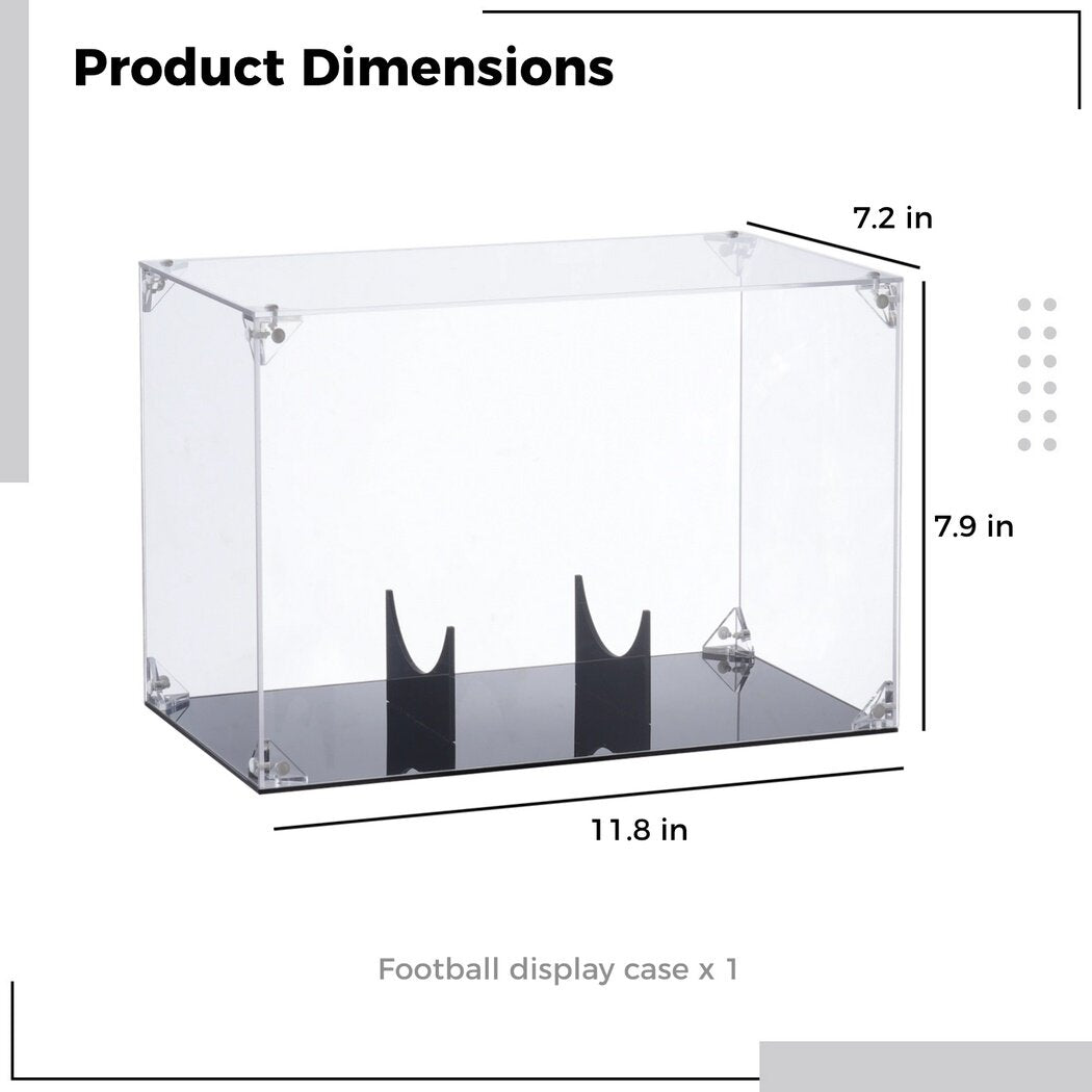 11.8 x 7.9 x 7.2 Inches Clear Football Display Case, Memorabilia Display Box Case for Football or Memorial Sports Gloves with Brackets Hanger & Removable Interior Football Display Stand